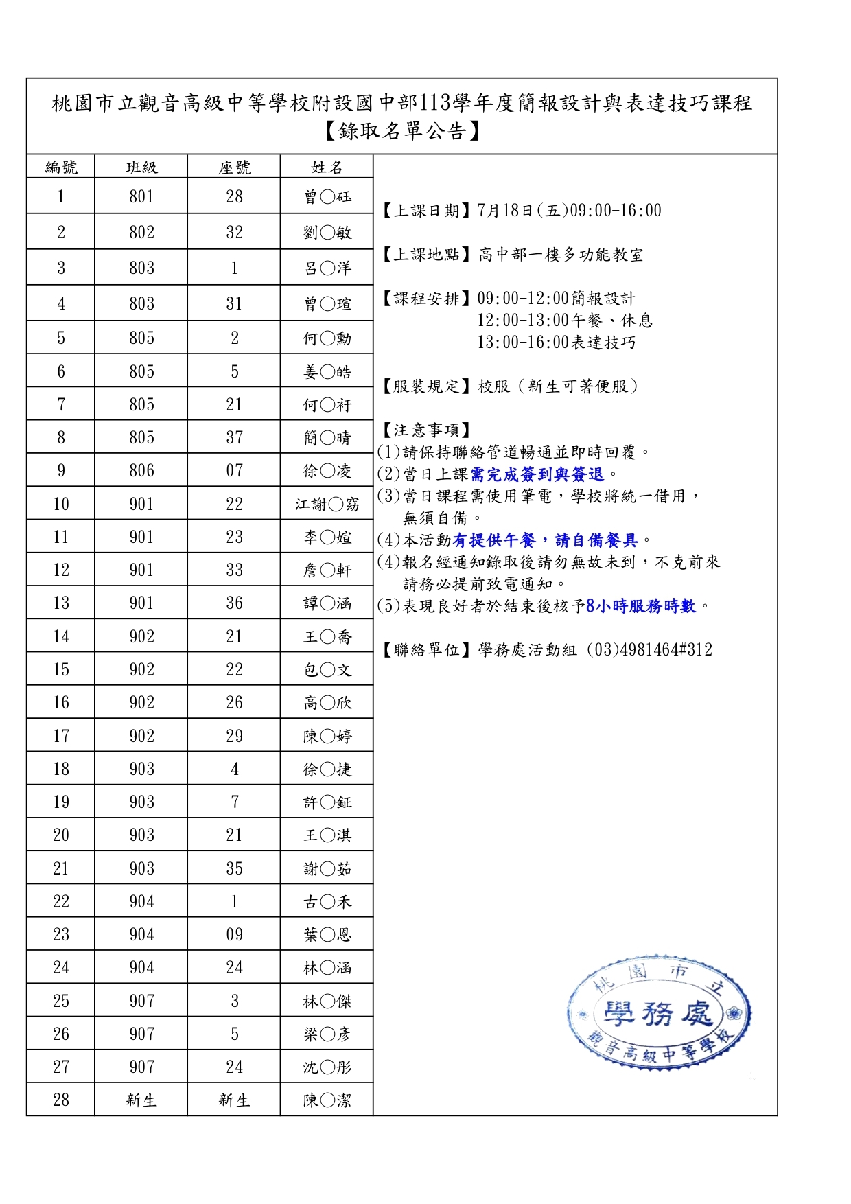 錄取名單